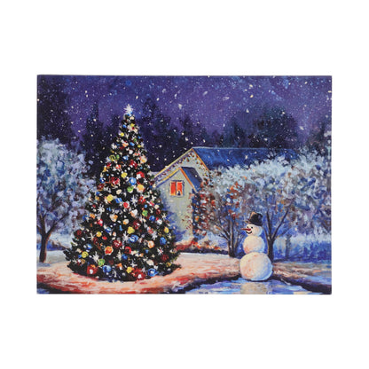 SOFFEE DESIGN 12'' x 16'' LED Christmas Canvas Prints Wall Art, Light Up Snowy Scene Wall Hanging Picture for Holiday Decor, Battery Operated - Shiny Christmas Tree