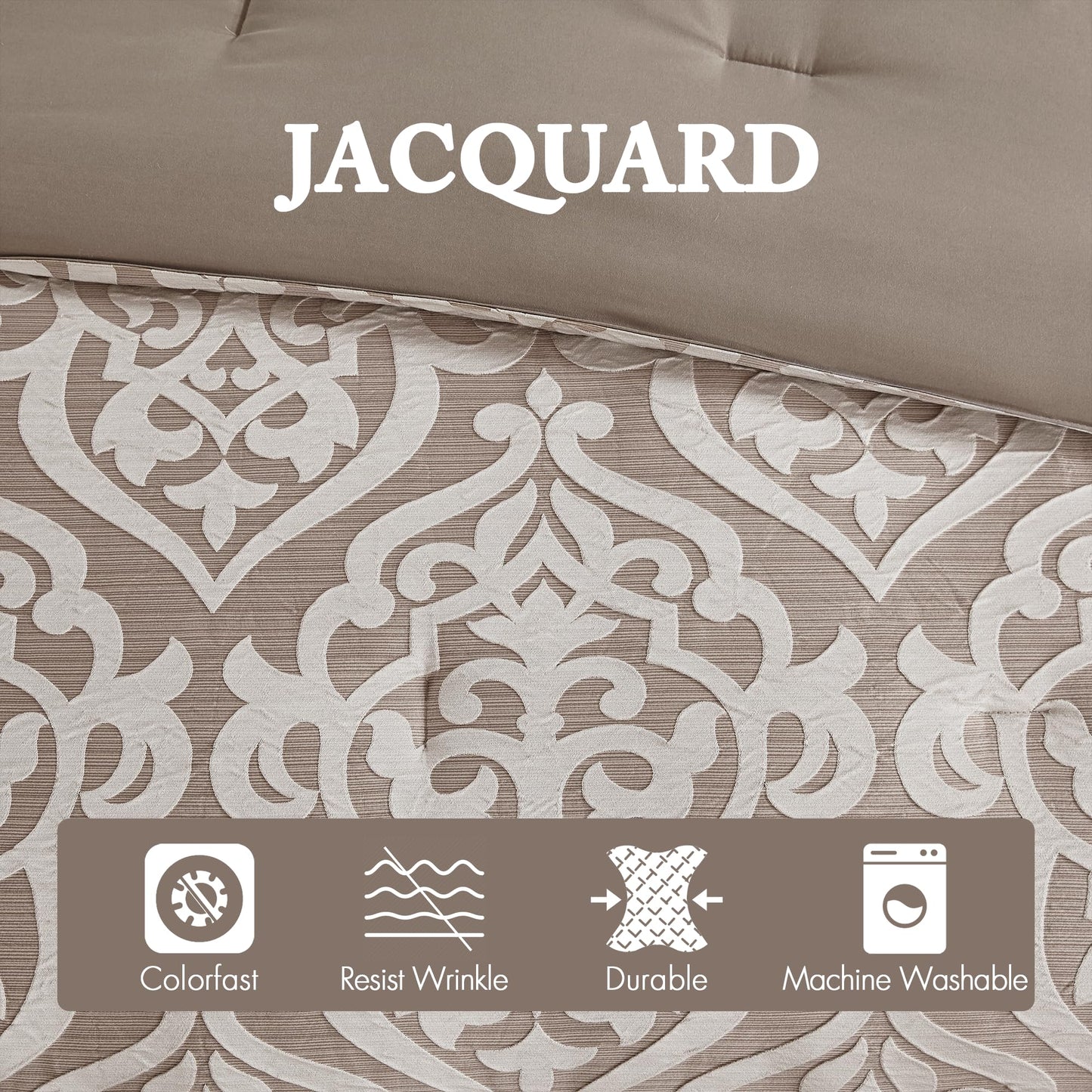 Madison Park Odette Cozy Comforter Set Jacquard Damask Medallion Design - Modern All Season, Down Alternative Bedding, Shams, Decorative Pillow, King(104 in x 92 in), Tan 8 Piece