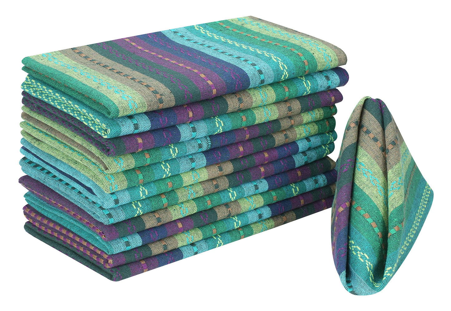 Lightnpro Salsa Stripes Cloth Napkins Set of 12 – Wedding, Christmas & Holiday Table Napkins, Machine Washable Cloth Napkins for Special Occasions & Everyday Use - 18x18 Inch Teal Multi