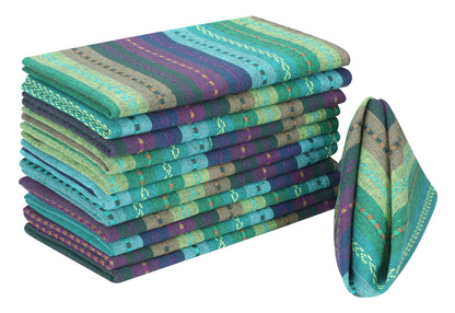 Lightnpro Salsa Stripes Cloth Napkins Set of 12 – Wedding, Christmas & Holiday Table Napkins, Machine Washable Cloth Napkins for Special Occasions & Everyday Use - 18x18 Inch Teal Multi