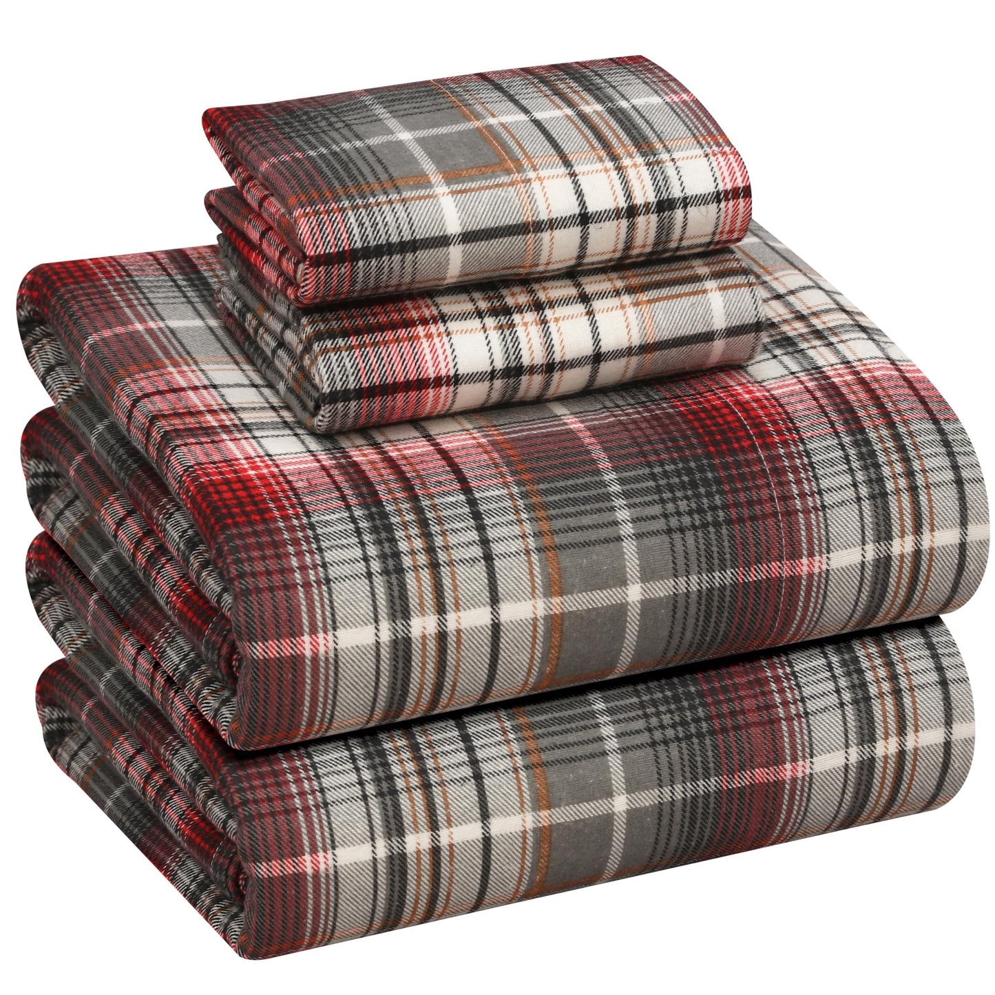 RUVANTI Flannel Sheets King Size - 100% Cotton Brushed King Size Sheets Set - Deep Pockets 16 Inches Bed Sheets - All Seasons Breathable & Extra Soft - Warm & Cozy, 4 Piece, Halloween Check