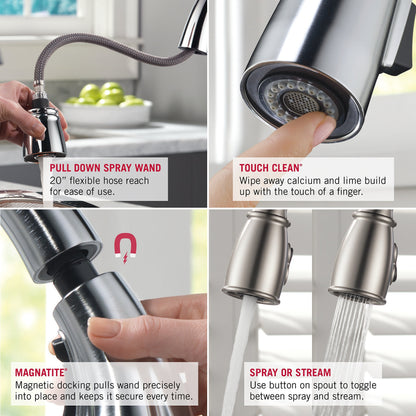 Delta Faucet Cassidy Pull Out Kitchen Faucet, Polished Nickel Kitchen Sink Faucet, Kitchen Faucet with Pull Out Sprayer, Magnetic Docking Spray Head, Polished Nickel 4197-PN-DST