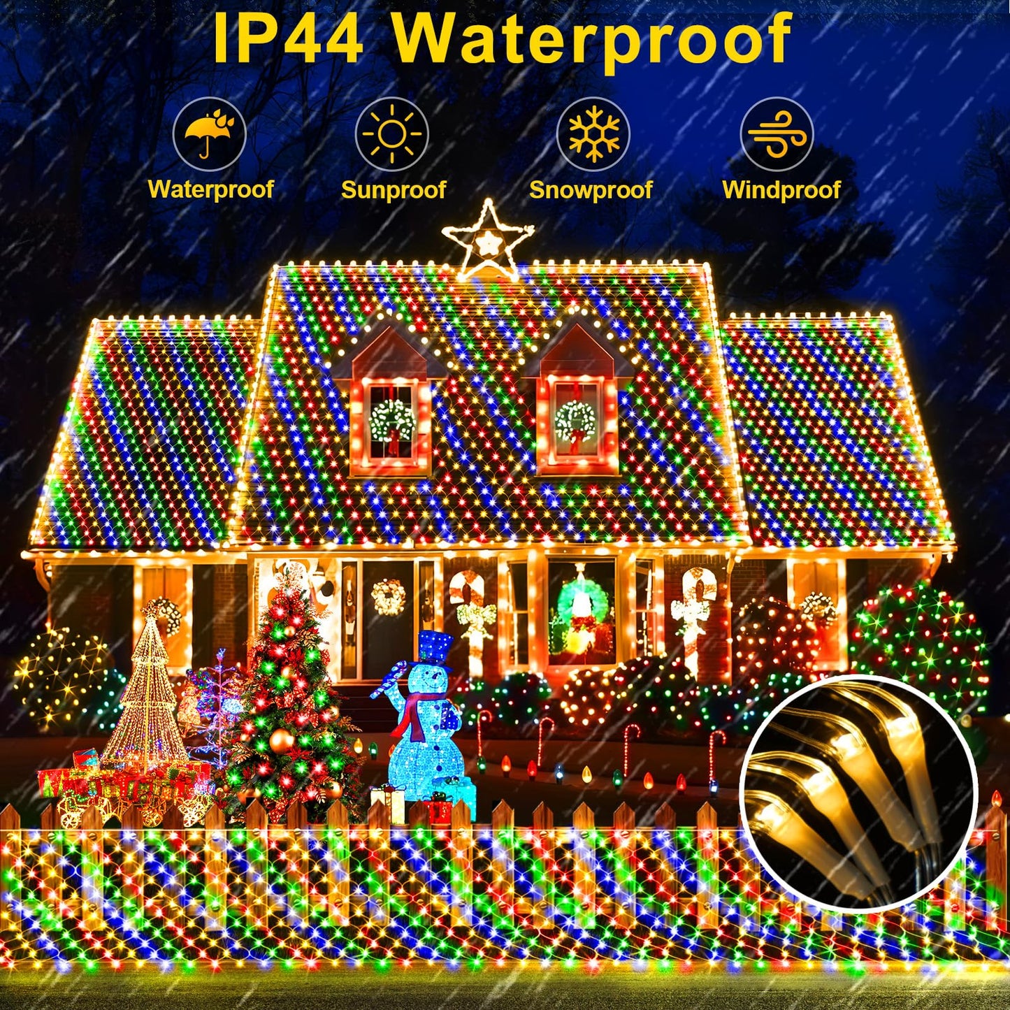 KNONEW Christmas Net Lights 420 LEDs 13ft x 6.6ft Outdoor Mesh Lights Connectable Waterproof 8 Modes & Timer Plug-in Net Fairy Lights for Bushes Garden Party Wedding Holiday,Multicolor