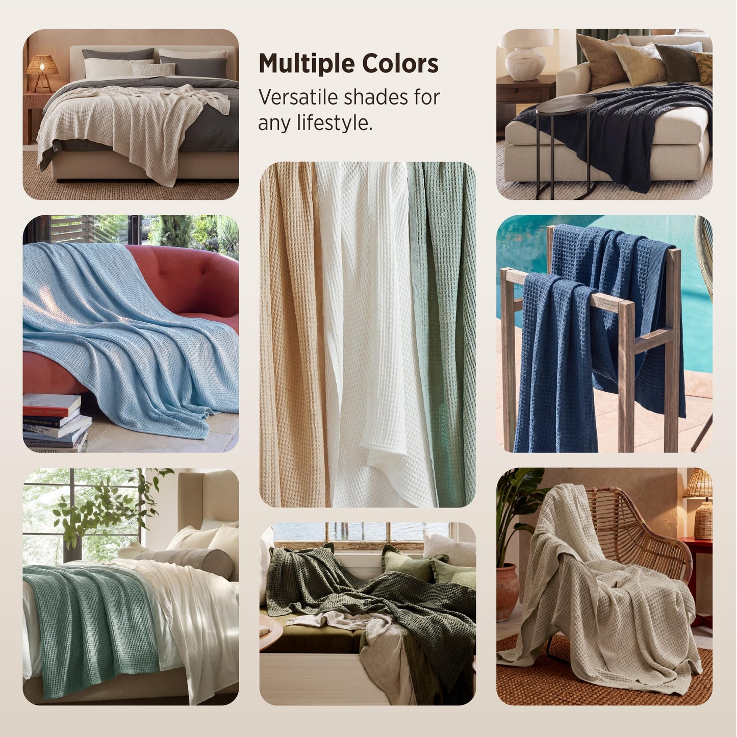 Bedsure 100% Cotton Blanket Queen Size for Bed - Cooling Breathable and Soft for Summer, Thick Cozy Waffle Weave Blanket Gifts for Women, White, 90x90 Inches