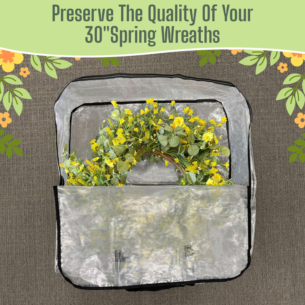 VENO 4 Pack Summer Wreath Storage Bag, Spring, Christmas Decoration Garland Container, 30 Inch Clear Door Wreath Organizers, Moving Boxes, Packing Supplies for College (Square - 4 Pack)