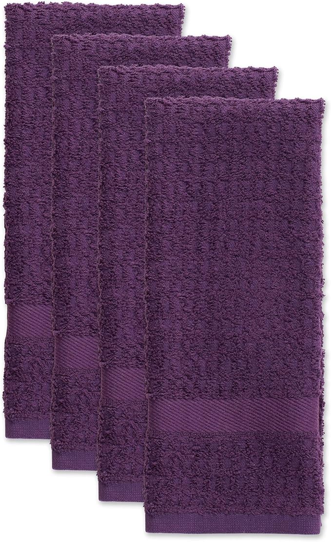 DII Basic Terry Collection Waffle Dishtowel Set, Solid Eggplant, 4 Piece