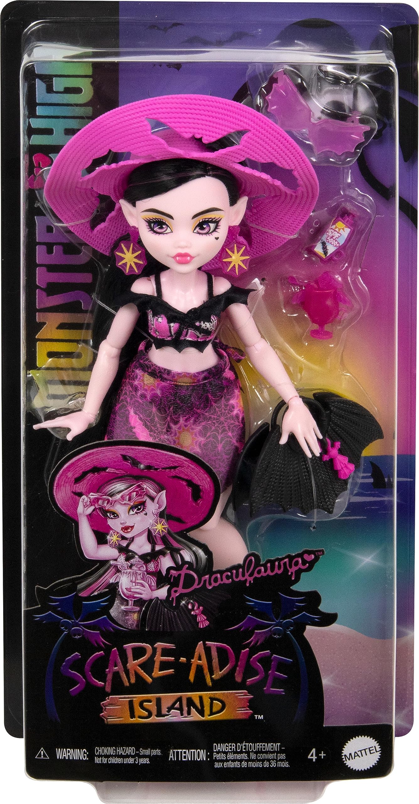 Monster High Scare-adise Island Draculaura Doll with Swimsuit, Sarong & Beach Accessories Like Hat, Sunscreen & Tote