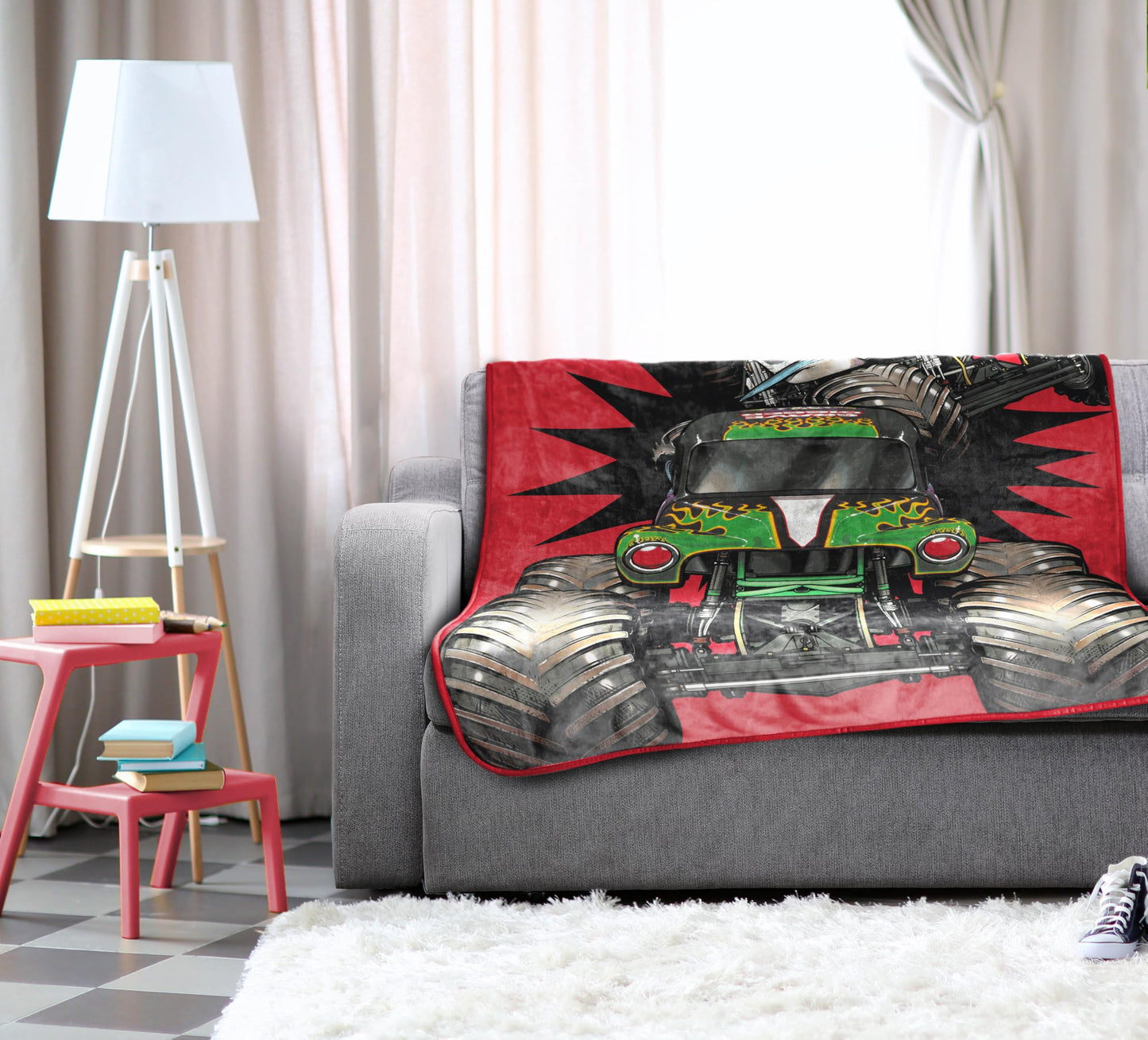 Jay Franco Kids Plush Throw Blanket – Soft & Cozy Fleece Throw for Bedroom & Couch Décor, Official Licensed Product, Red - Monster Jam, 46x60 - Throw Blanket