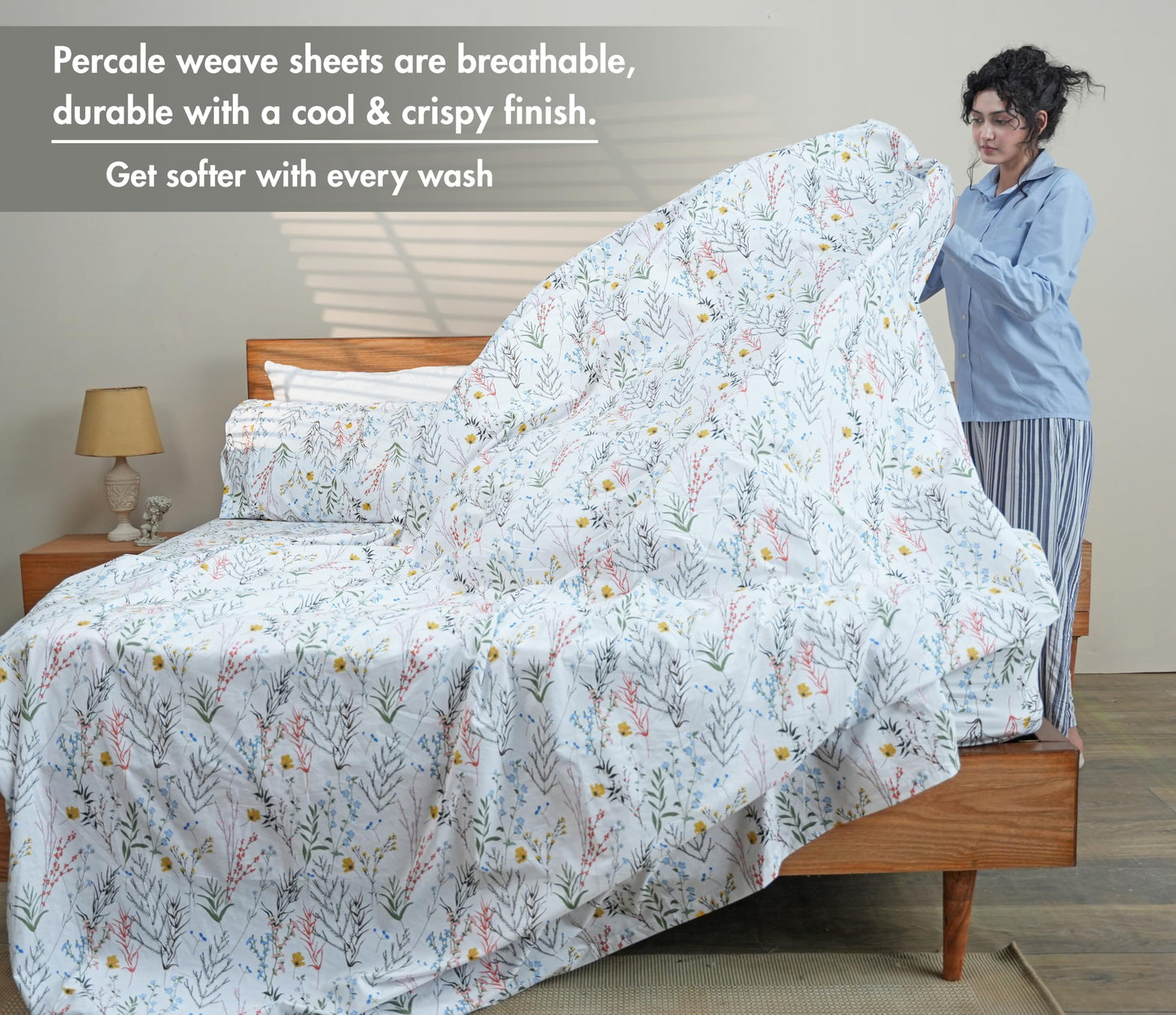 RUVANTI 100% Cotton Percale Sheets Queen Size, Aroma
