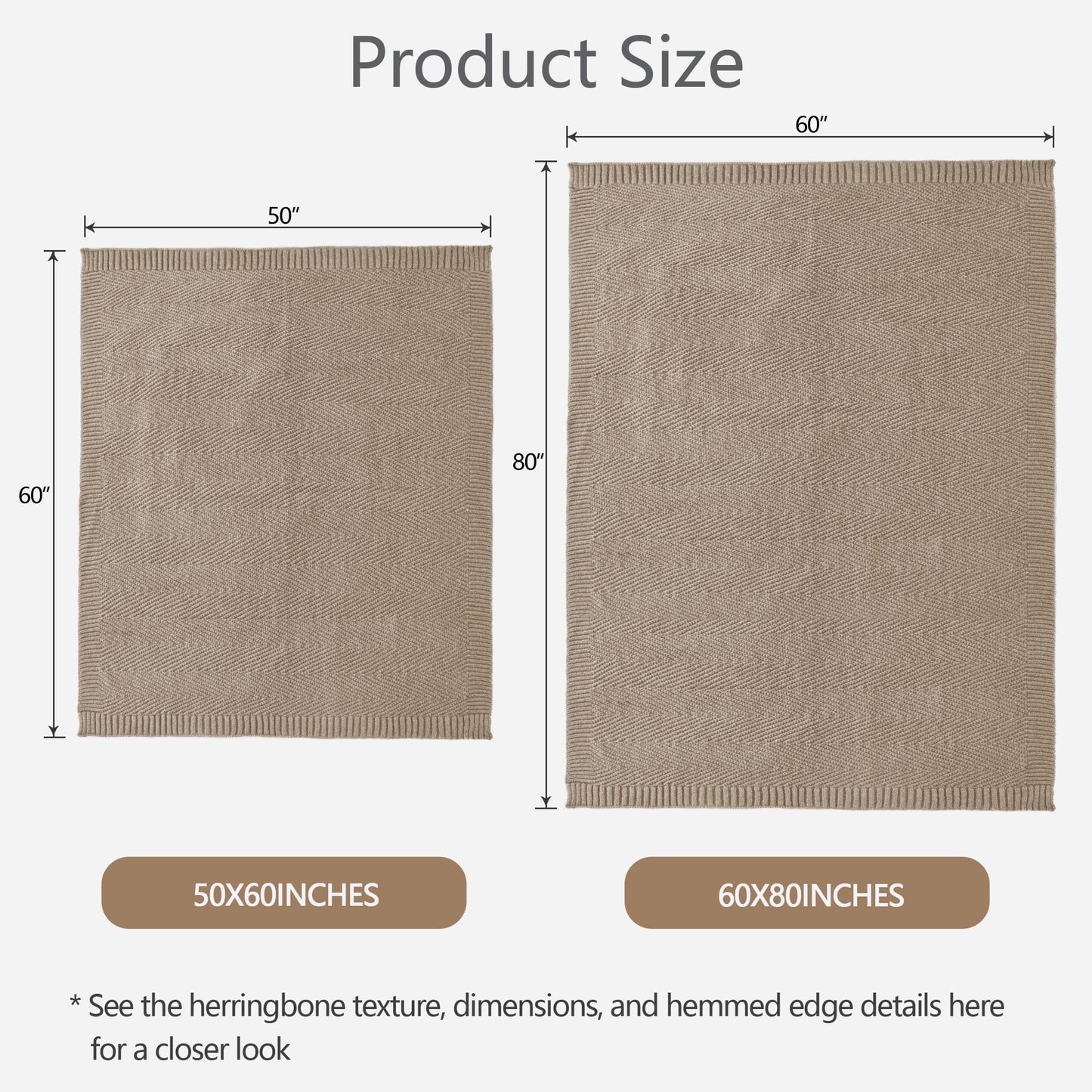 LONG CREATE Knitted Throw Blanket 50"X60", Taupe Knit Throws for Bed, Super Soft Boho Chevron Blankets for Couch Sofa Chair Room Decor, Textured Decorative Farmhouse Cozy Lightweight