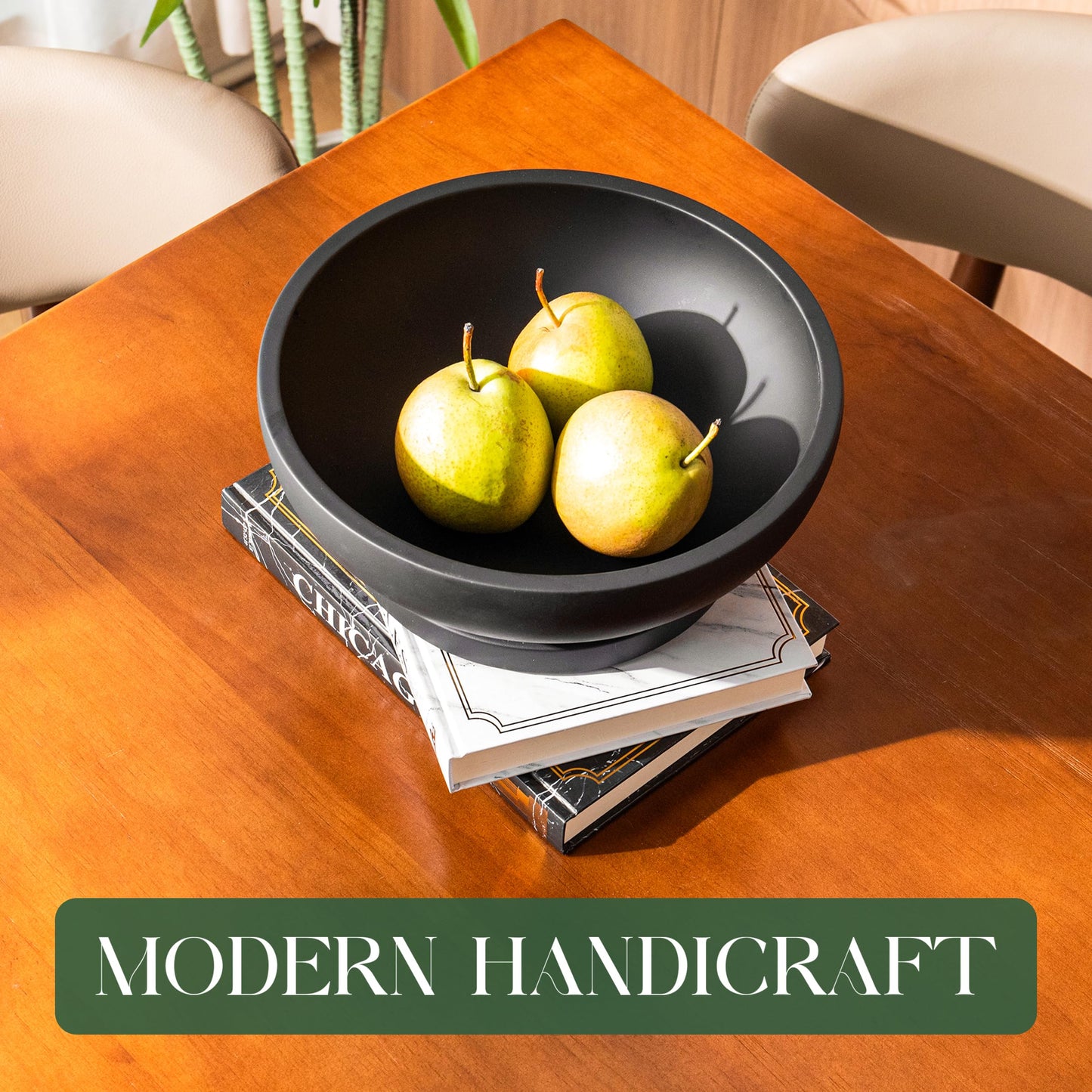 FUINTRA Decorative Concrete Fruit Bowl for Kitchen Counter – Elegant Pedestal Bowl with Smooth Finish for Home Decor | Handcrafted Key Bowl for Entryway Table, Coffee Table | 10.5in W x 4.25in L