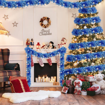 MARFOREVER Blue Snowflake Tinsel Garland Winter Wonderland Decorations, Winter Metallic Twist Garland for Winter Holidays New Year Weddings Party Home Wall Classroom Hanging Decor, 3 Pcs 19.7 FT