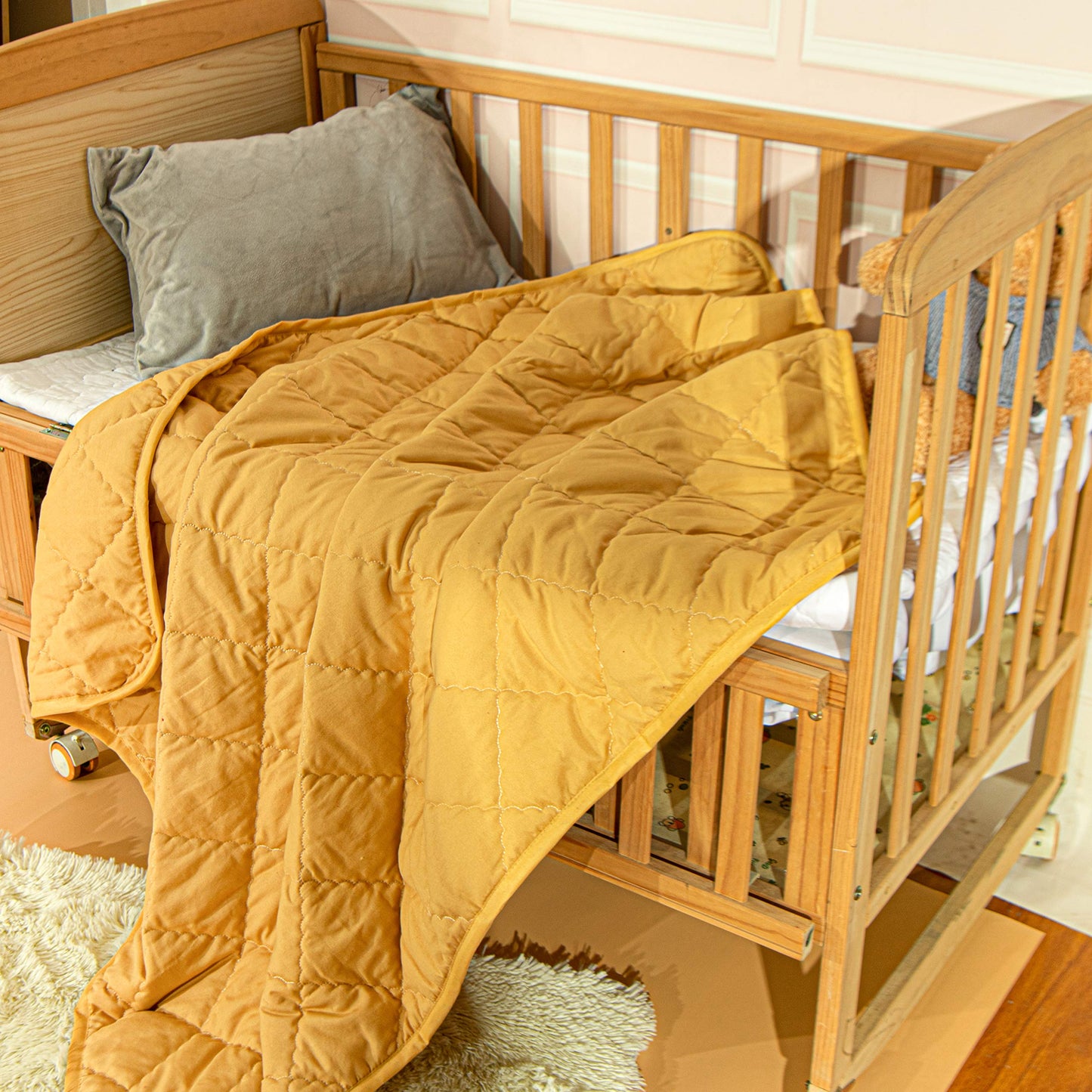 NTBAY Down Alternative Toddler Comforter, Lightweight and Warm Solid Color Baby Crib Quilted Blanket, 39x47 inches, Yellow