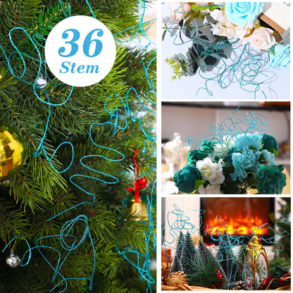 Glitter Curly Ting Ting Branches Christmas Branches Vase Filler Artificial Curly Twigs for Christmas Tree Garland Wreath Decoration, Craft Vases Home Garden Decoration (Blue, 36 Pieces)