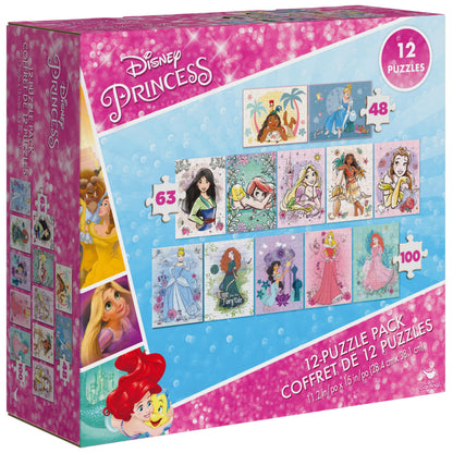 Spin Master Games, Disney Princess 12-Puzzle Bundle - Moana, Ariel, Mulan, Cinderella & More, with 48-Piece, 63-Piece, & 100-Piece Disney Puzzles for Kids, for Ages 4 & Up