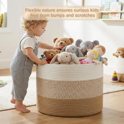 Artfeel 70L Large Cotton Rope Basket, Decorative Woven Blanket Storage for Living Room, Boho Toy Storage & Toy Box for Kids, Versatile Laundry Basket & Nursery Hamper for Blankets(Brown)