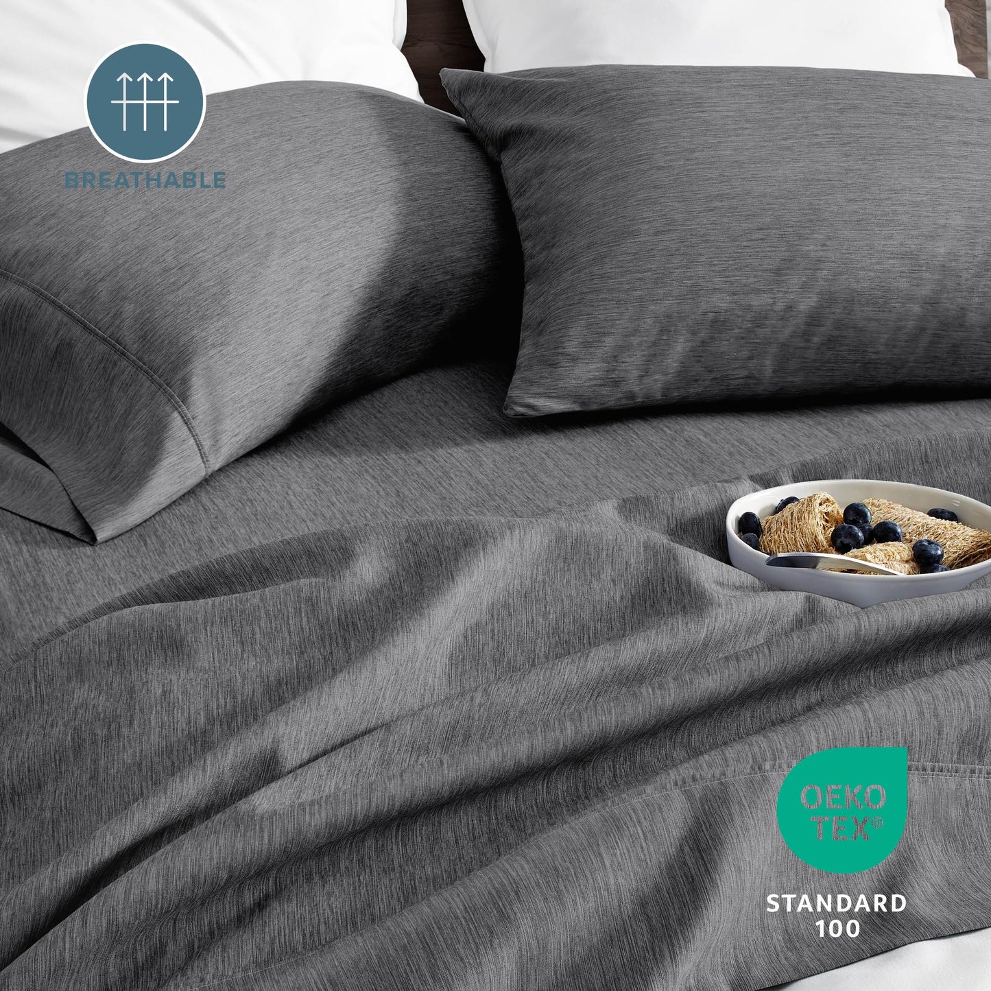 Bare Home Queen Sheet Set - Luxury 1800 Ultra-Soft Microfiber Double Brushed - Deep Pockets - Easy Fit - 4 Piece Set - Bedding Sheets & Pillowcases (Queen, Heathered Grey)