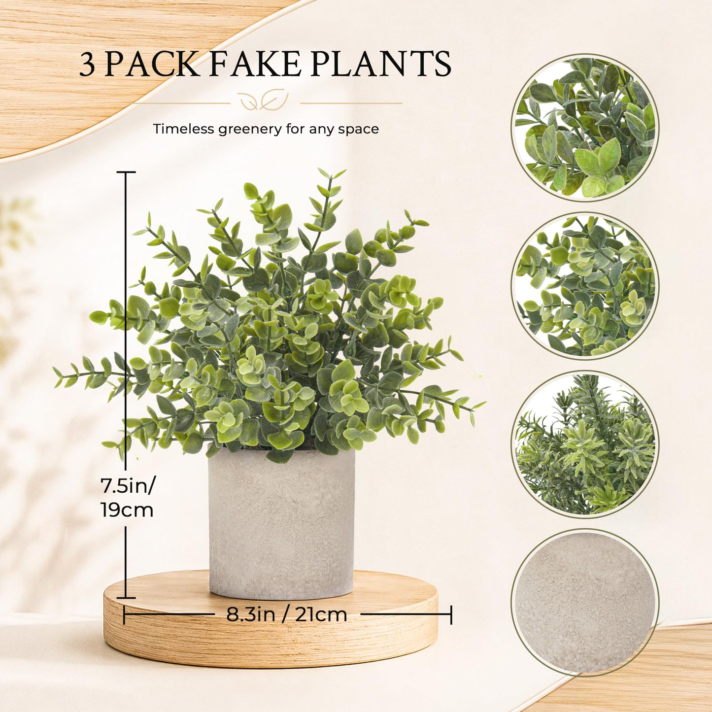 Der Rose 3 Pack Mini Potted Fake Plants Artificial Plastic Eucalyptus Plants Topiaries for Home Office Desk Farmhouse Shelf Room Bathroom Decor(Sage Green)