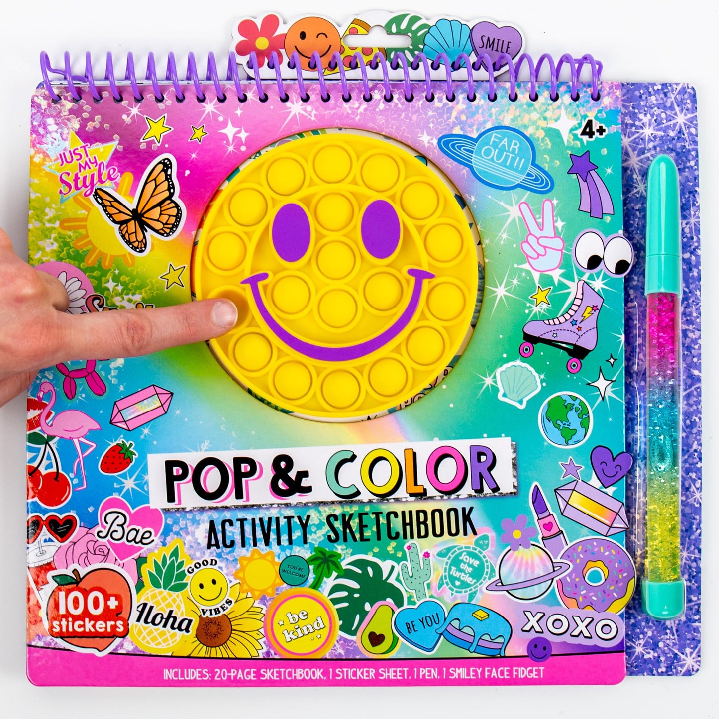 Just My Style Pop & Color Sketchbook, Creative Fidget Sketchbook and Pen Set, Great Weekend Activity, Includes Cute Puffy Stickers & Mindfulness Activity Book for Kids Ages 6, 7, 8, 9