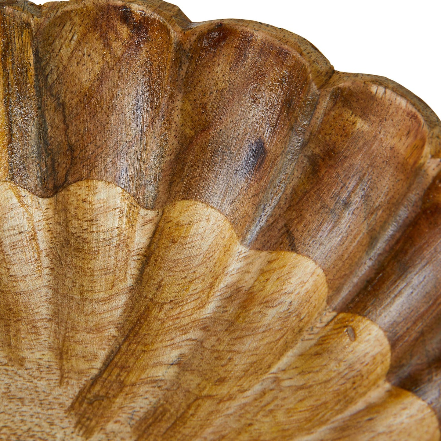 Boho Carved Wood Bowl with Scalloped Edge, Natural
