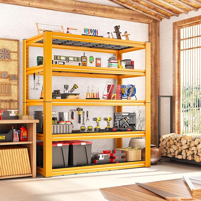 REIBII Garage Shelving Load 3200LBS, 5-Tier Storage Shelves, Adjustable Heavy Duty Metal Shelving Unit for Pantry, Basement, Warehouse, 72" H x 36" W x 16" D, 2PC