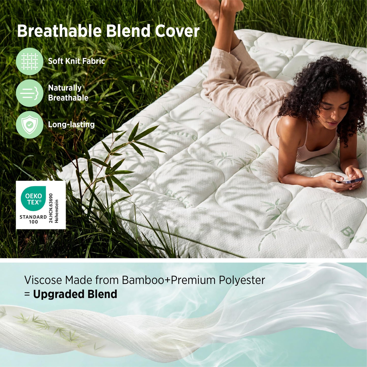 Bedsure 2-in-1 Mattress Topper, 5 Inch Memory Foam Mattress Topper Queen, 3 Inch Memory Foam + 2 Inch Viscose Made from Bamboo Mattress Topper Pad Cover, Flippable Memory Foam with Dual Comfort, White