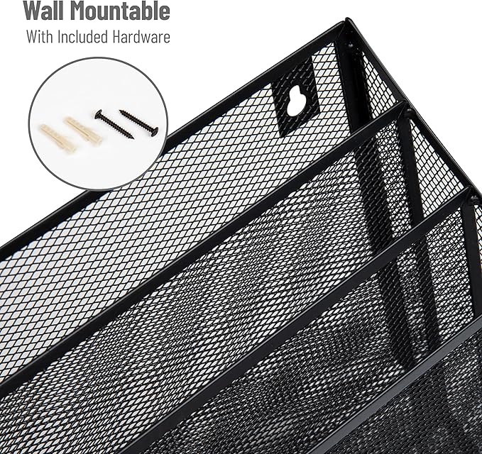 Mind Reader Vertical File Storage, Desktop Organizer, Wall Mount, Metal Mesh