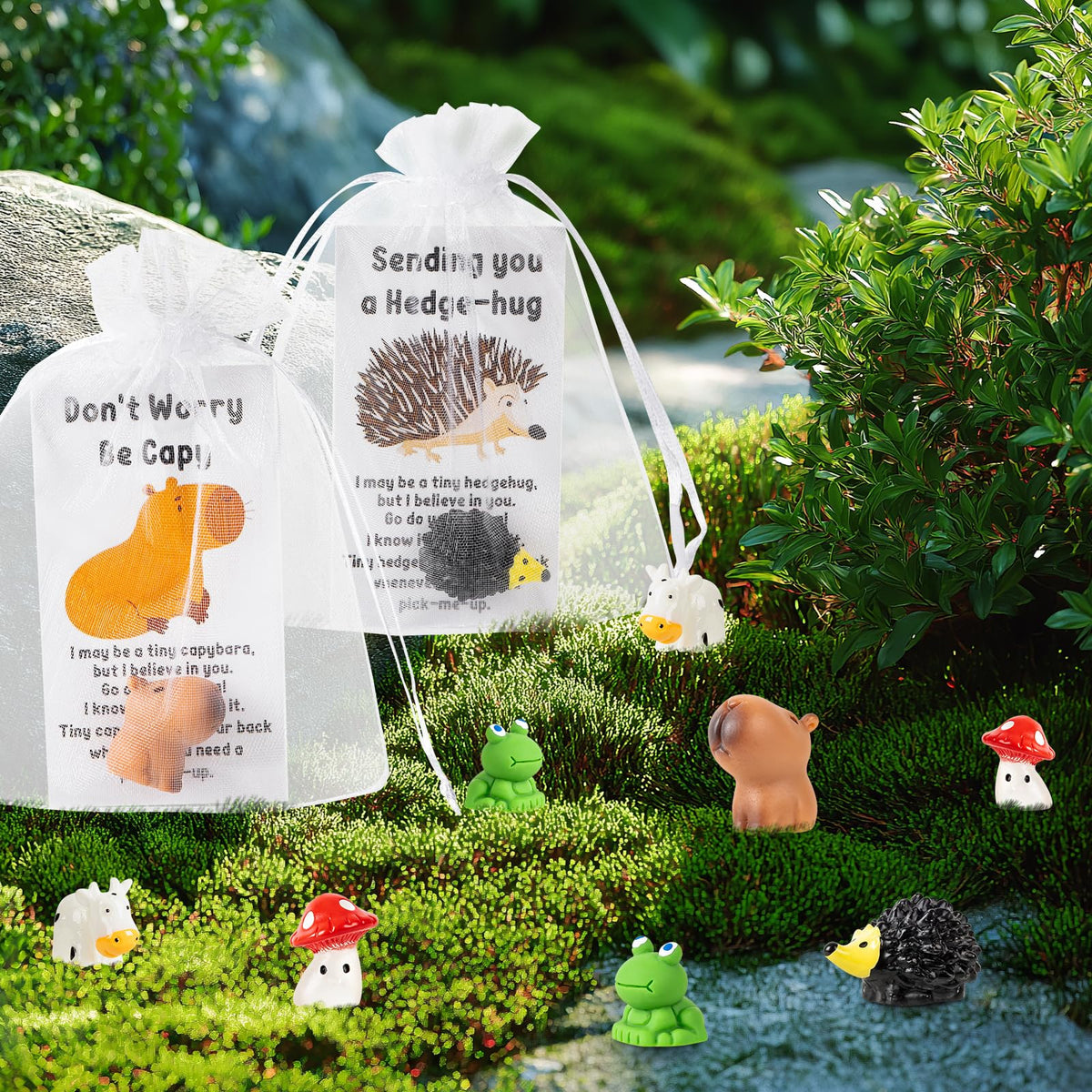 RONGLAIJIN 25 Sets Graduation Gifts Bulk, Appreciation Gifts for Graduation Volunteer Teacher Student, Funny Resin Animal with Pun Note Cards Inspirational Gift Sets for Team Employee Staff Coworker