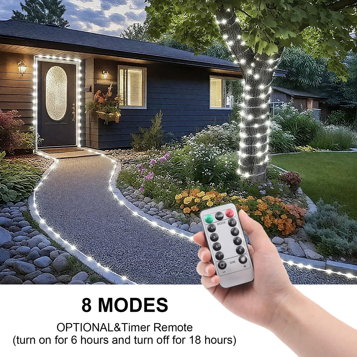 SFNDOU 2 Pack Battery Powered String Lights Waterproof with Remote Total 66ft 200LED Timer 8 Modes Battery Operated Outdoor Lights for Christmas Decor Trampoline Camping Tents, White