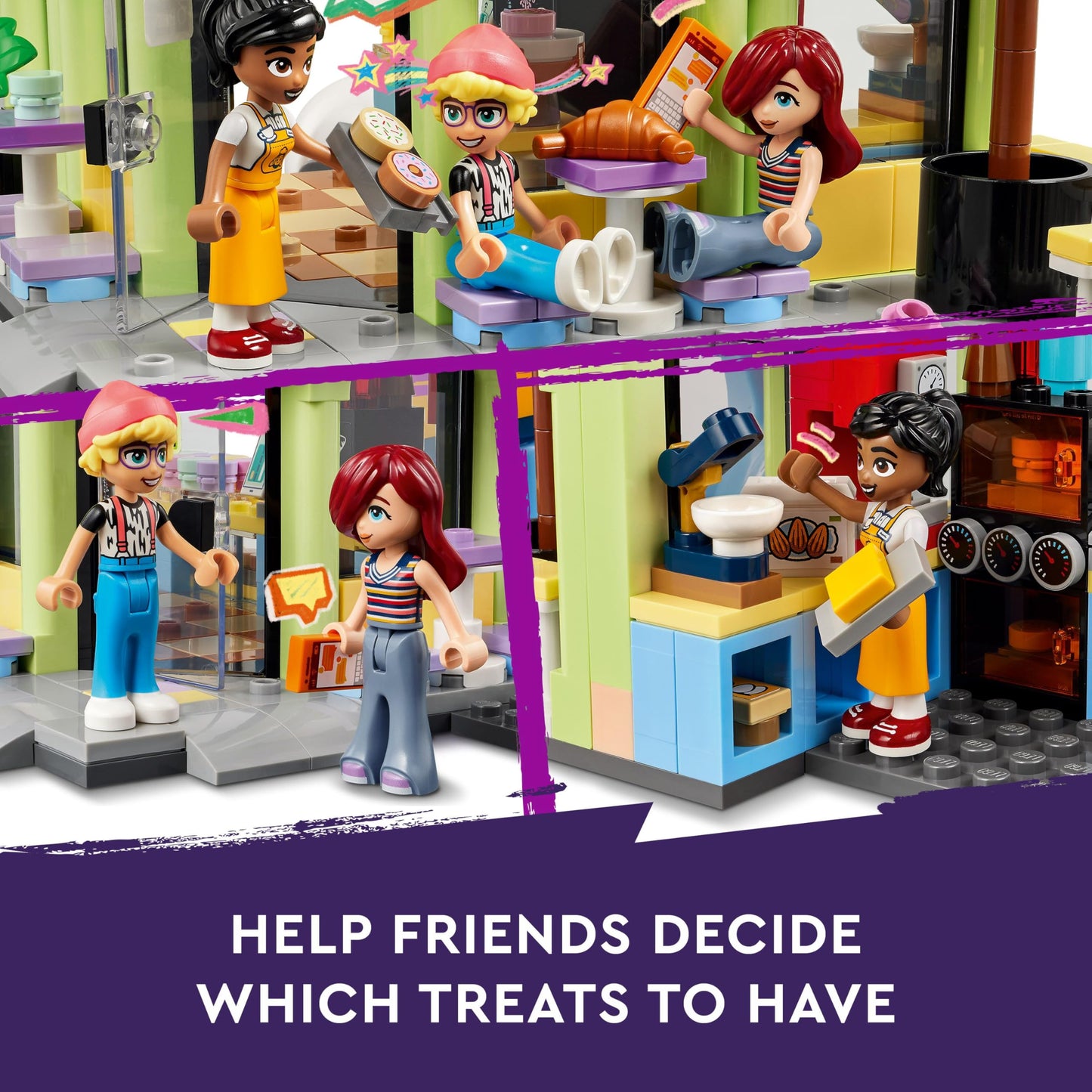 LEGO Friends Heartlake City Café Toy for Kids, Bakery Building Set, Birthday Gift Idea for 6 Plus Year Old Girls and Boys, with 3 Mini-Dolls and a Dog Figure 42618