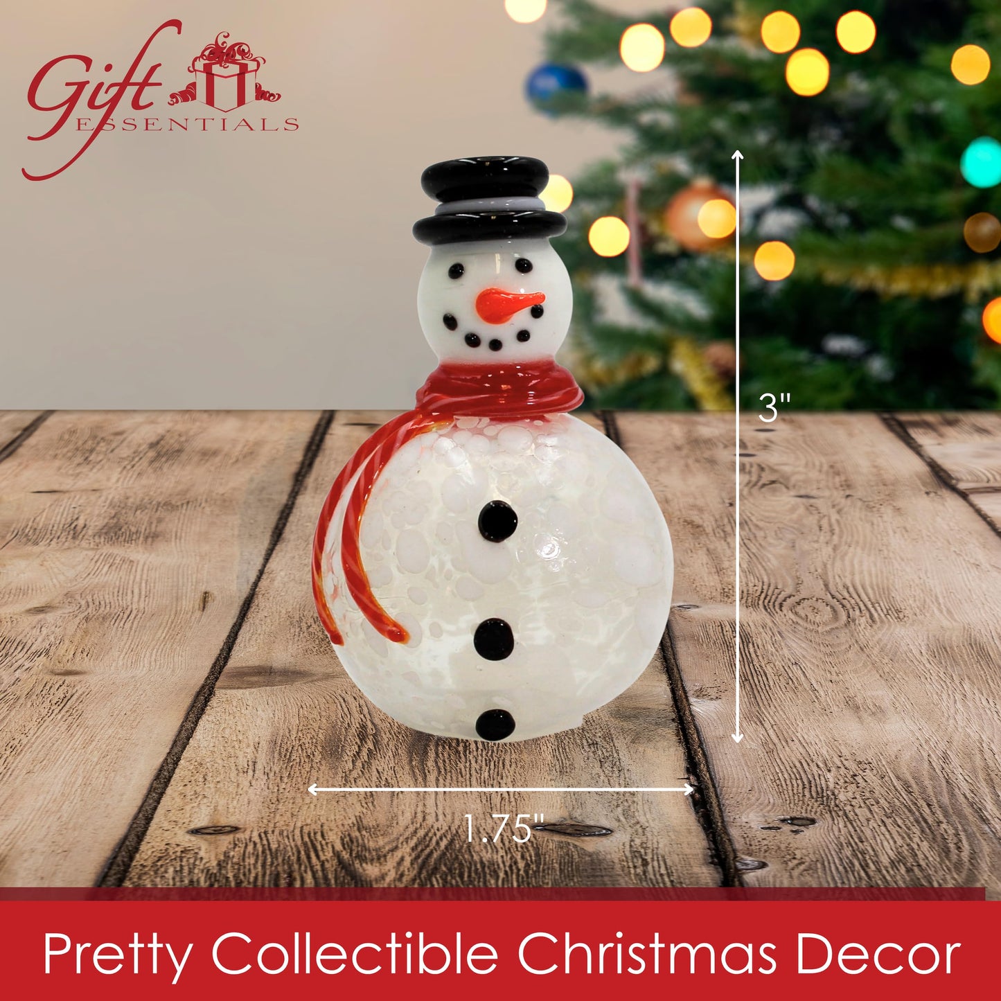 Gift Essentials Blown Glass Snowmen Salt and Pepper Shakers - Hand Blown Glass Collectible Christmas Salt and Pepper Shaker Set