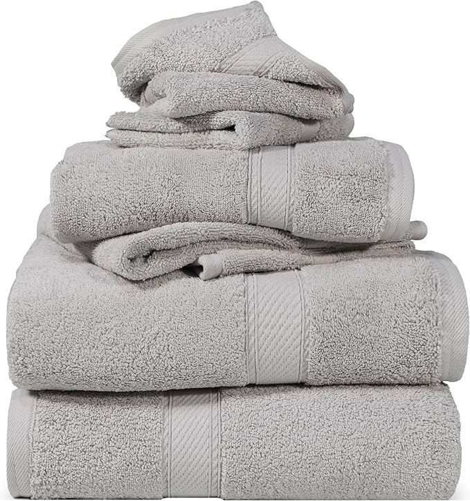 SUPERIOR Solid Egyptian Cotton Towel Set, Washcloths 13” x 13”, Hand Towels 20”