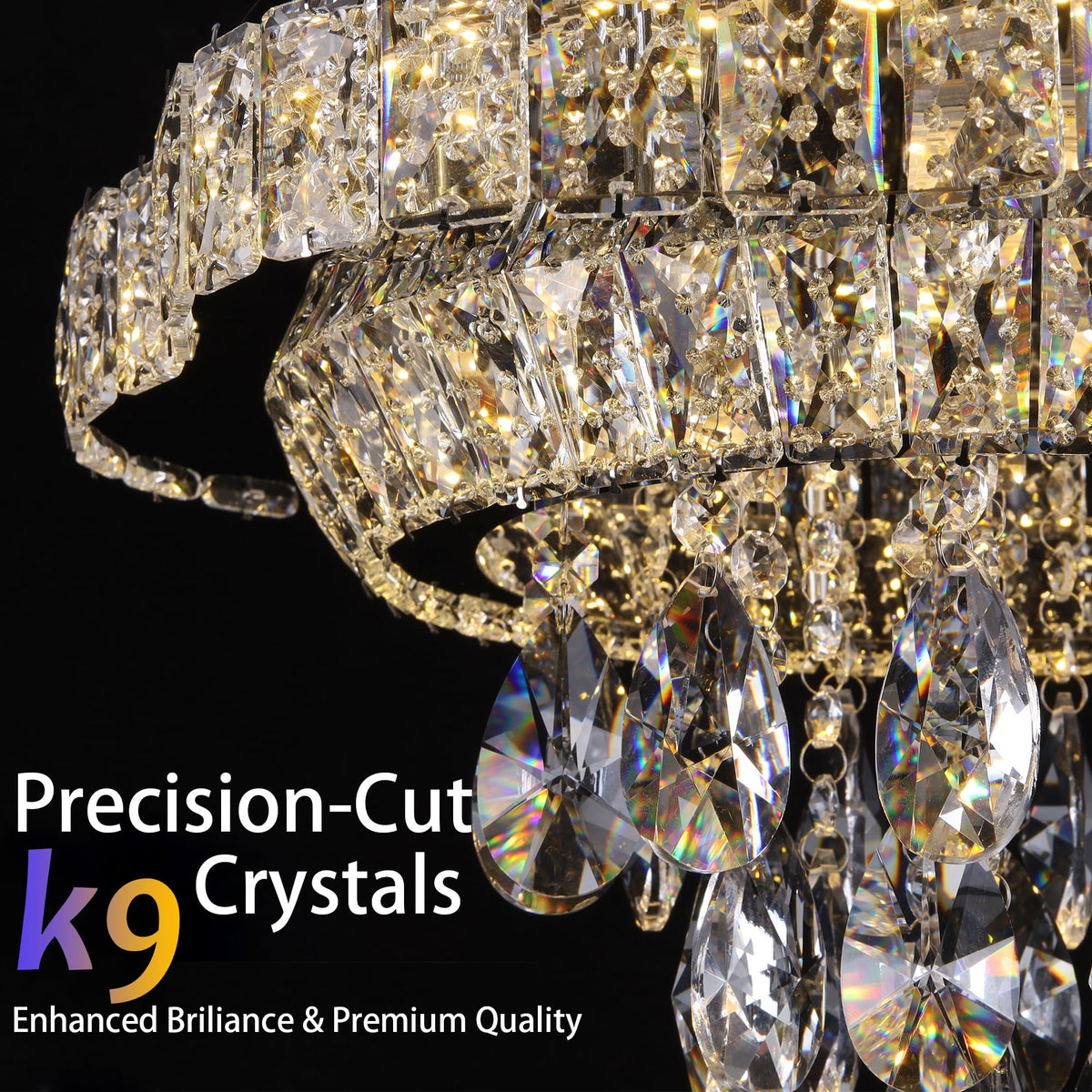 Kuailkag Silver 18" Modern Flush Mount Chandelier for Bedroom, LED Crystal Ceiling Light Over Table,Elegant Dining Room Lighting Fixture with Remote Control, 3CCT Dimmable