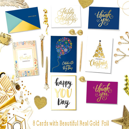 Janvale 100 All Occasion Cards Assortment Box with Color Envelopes，All Occasion Cards Set with Greeting Inside, Large 5 x 7 inch Cards with Stickers and Dividers