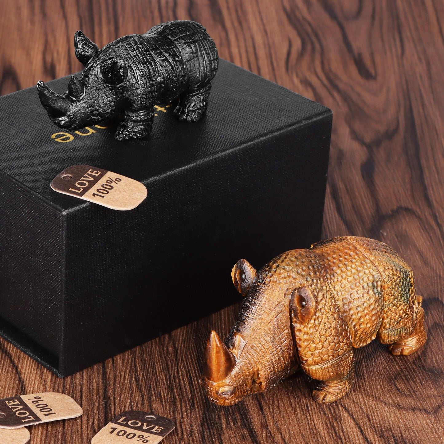 Artistone 3 inch Black Obsidian Rhino Statue, Hand Carved Gemstone Handicraft Healing Rhinoceros Animal Carving Figurine Sculpture Collectible Reiki Stones for Home,Bookshelf,Office Decoration
