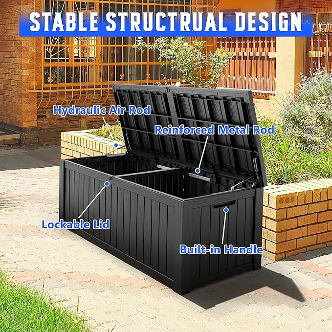 Outdoor Storage Box, Resin Deck Boxes Indoor and outdoor, Waterproof Storage Box Lockable Lid (Black,200 Gallon)