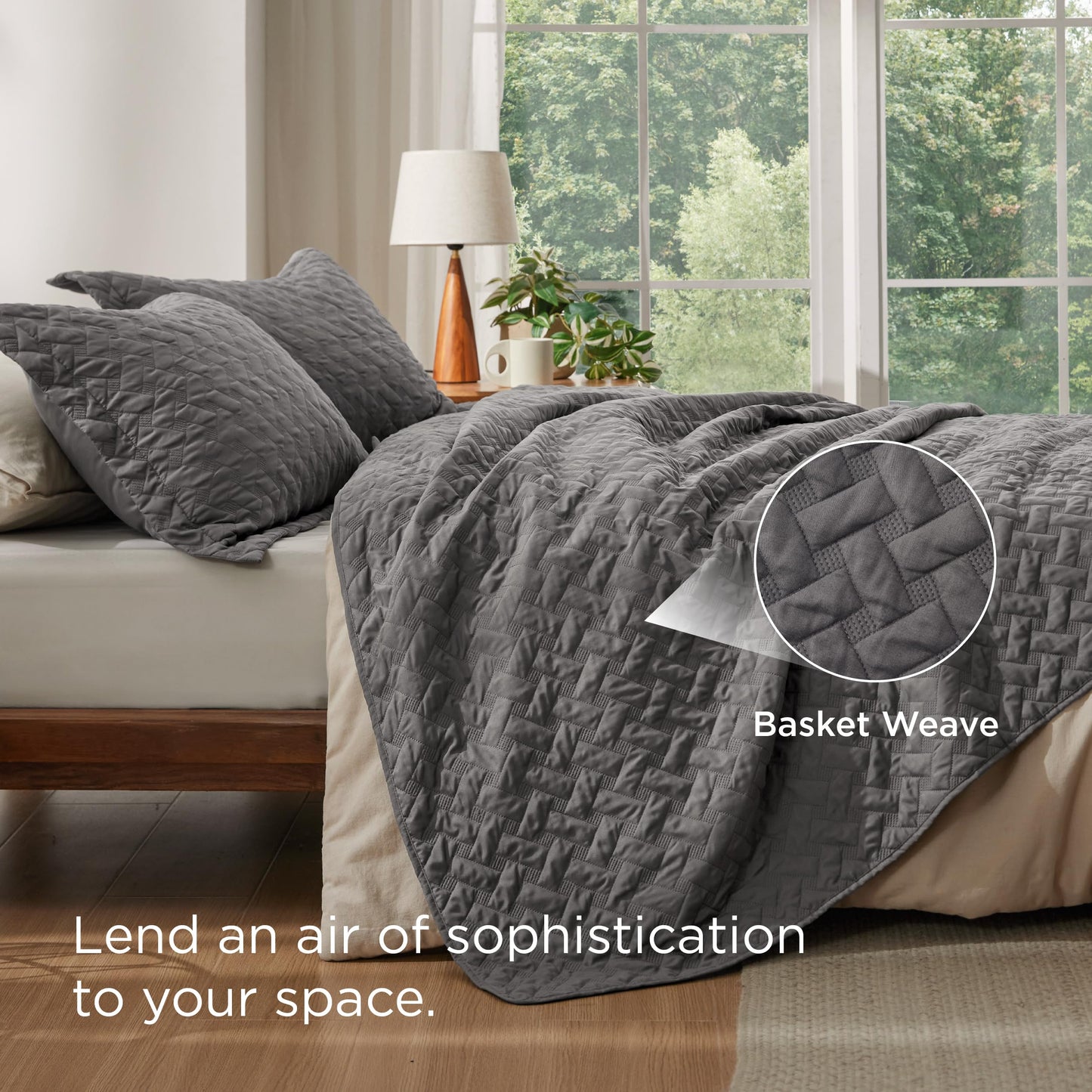 Bedsure Quilts King Size - Grey Bedspreads King Size with Basket Weave Pattern, Soft Quilt Bedding Set, Lightweight Comforter Set Coverlet for All Seasons with 2 Pillow Shams (106" x 96")