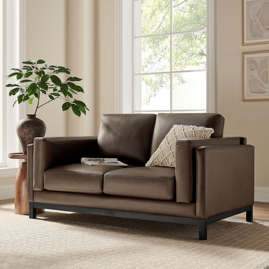 Modway Roscoe 63 Inch Vegan Leather Loveseat in Espresso - Comfortable Faux Leather 2 Seater Couch for Living Room, Apartment, or Office Seating