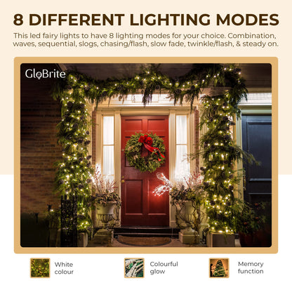 GloBrite Fairy Lights 1000 LED - Christmas Lights with 8 Modes Function for Christmas Tree Outdoor Lights Christmas Lights Garden Lights Christmas Tree Decorations - White
