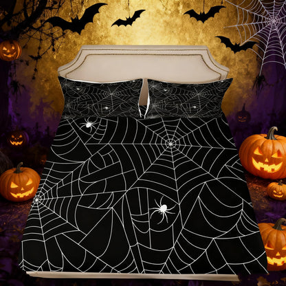 Feelyou Boys Spider Web Printed Bedding Set for Kids Children Halloween Themed Bed Sheet Set Decorative Scary Spider Pattern Fitted Sheet Black White Animal Theme Bed Cover Twin Size 2Pcs