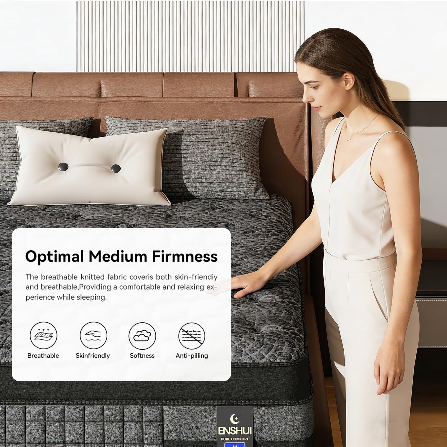 ENSHUI Twin Mattress,12 Inch Hybrid Mattress in a Box，Medium Firm Mattresses with Gel Memory Foam & Pocket Springs, Pressure Relief, Cooling,Edge Support, 365 Night Trial（Horizontal bar Side）