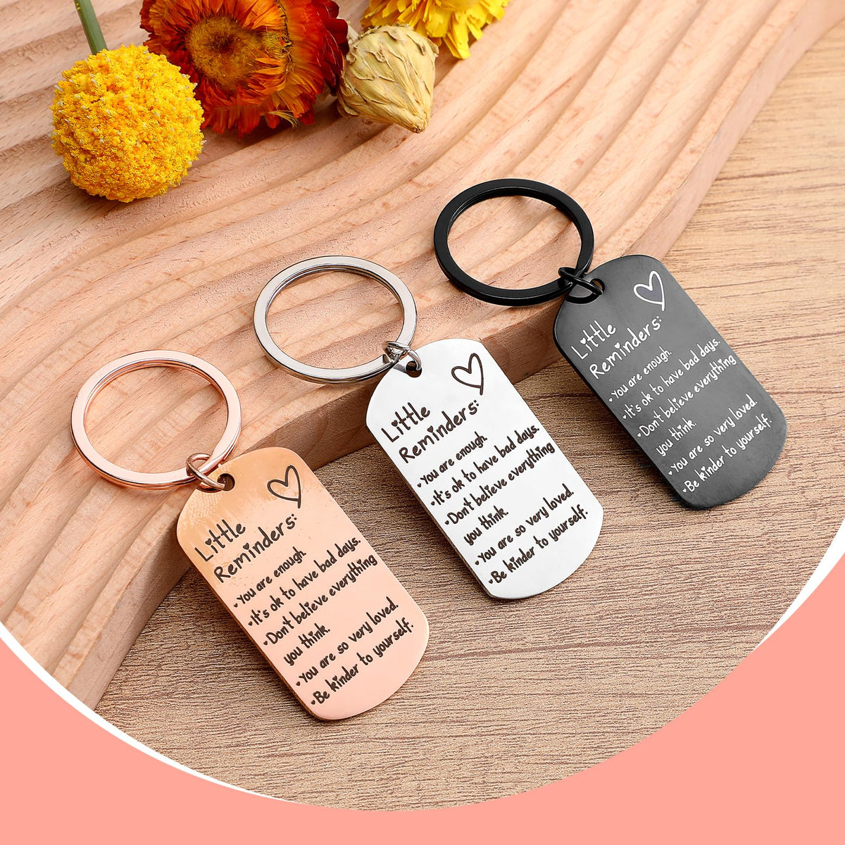 Heclia 3 PCS Litter Reminders Keychain Inspiration Keychain Gifts for Women Men Mental Health Gifts Set Affirmation You Are Enough Keyring Printed Encouraging Quotes Key (Black, Silver, Rose Gold)