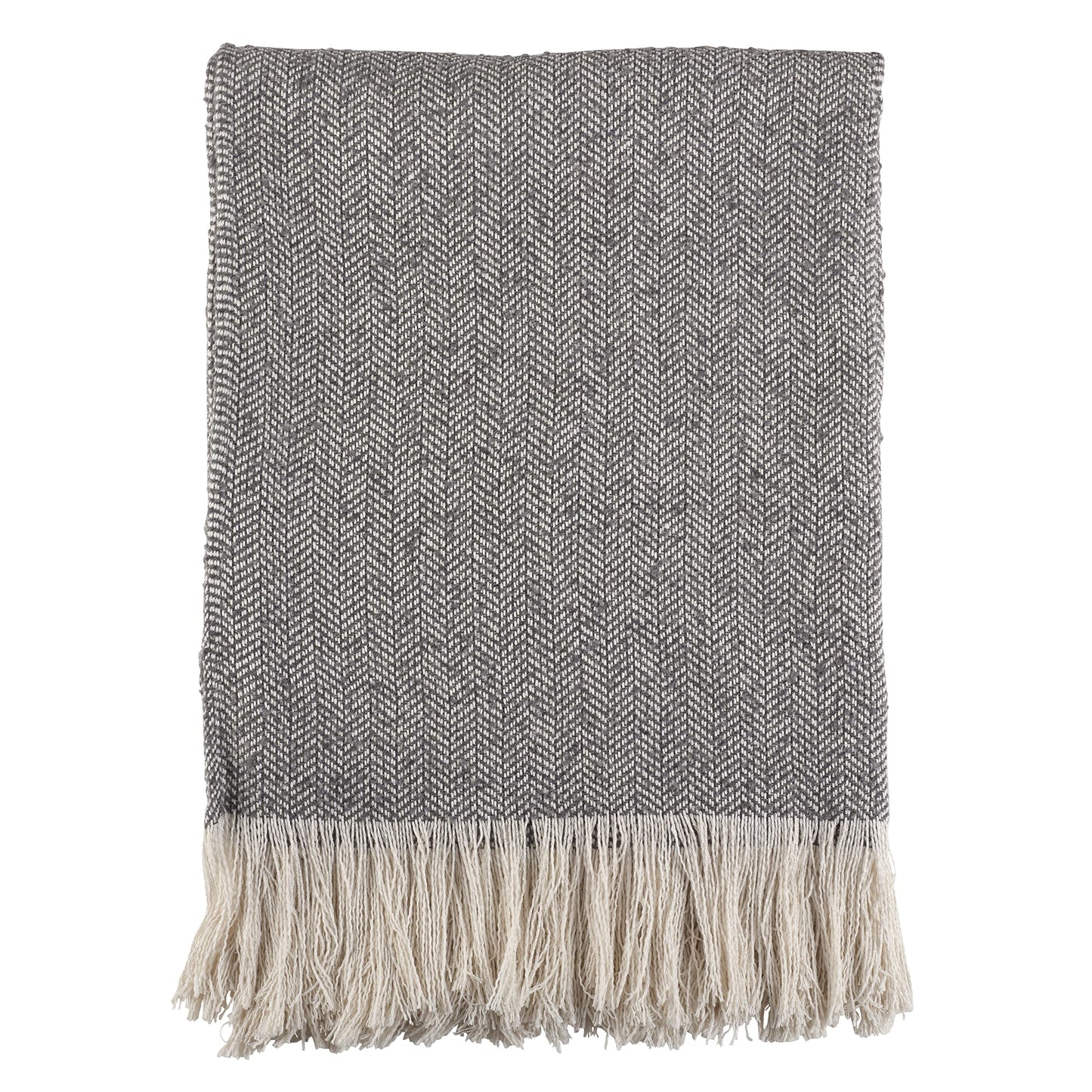 SARO LIFESTYLE Herringbone Pattern Fringe Hem Lightweight Throw Blanket, Grey, 50" x 60", (TH542.GY5060)