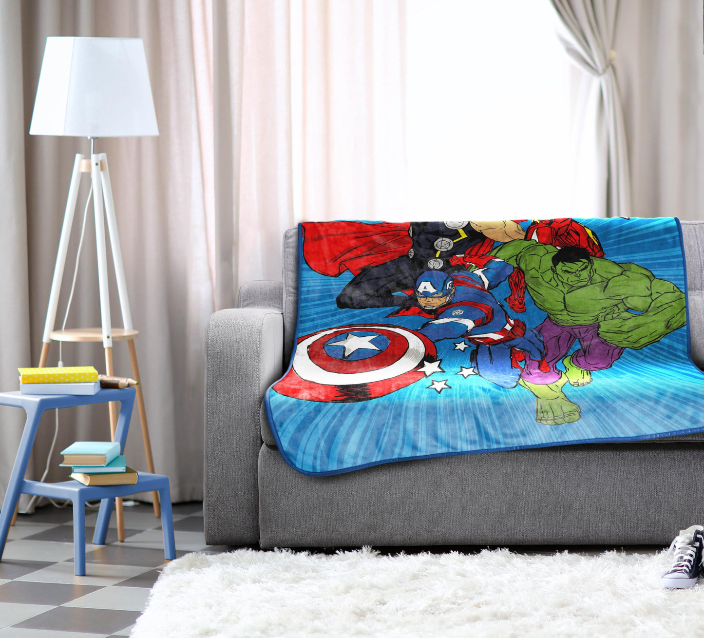 Jay Franco Kids Plush Throw Blanket – Soft & Cozy Fleece Throw for Bedroom & Couch Décor, Official Licensed Product, Blue - Avengers, 46x60 - Throw Blanket