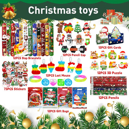 QZYCMHOO 159PCS Christmas Party Favors Set, Holiday Stocking Stuffers Bulk, Christmas party and Reward Prizes for Winter Party Supplies, Includes Puzzles, Stickers, and Festive Gift Accessories