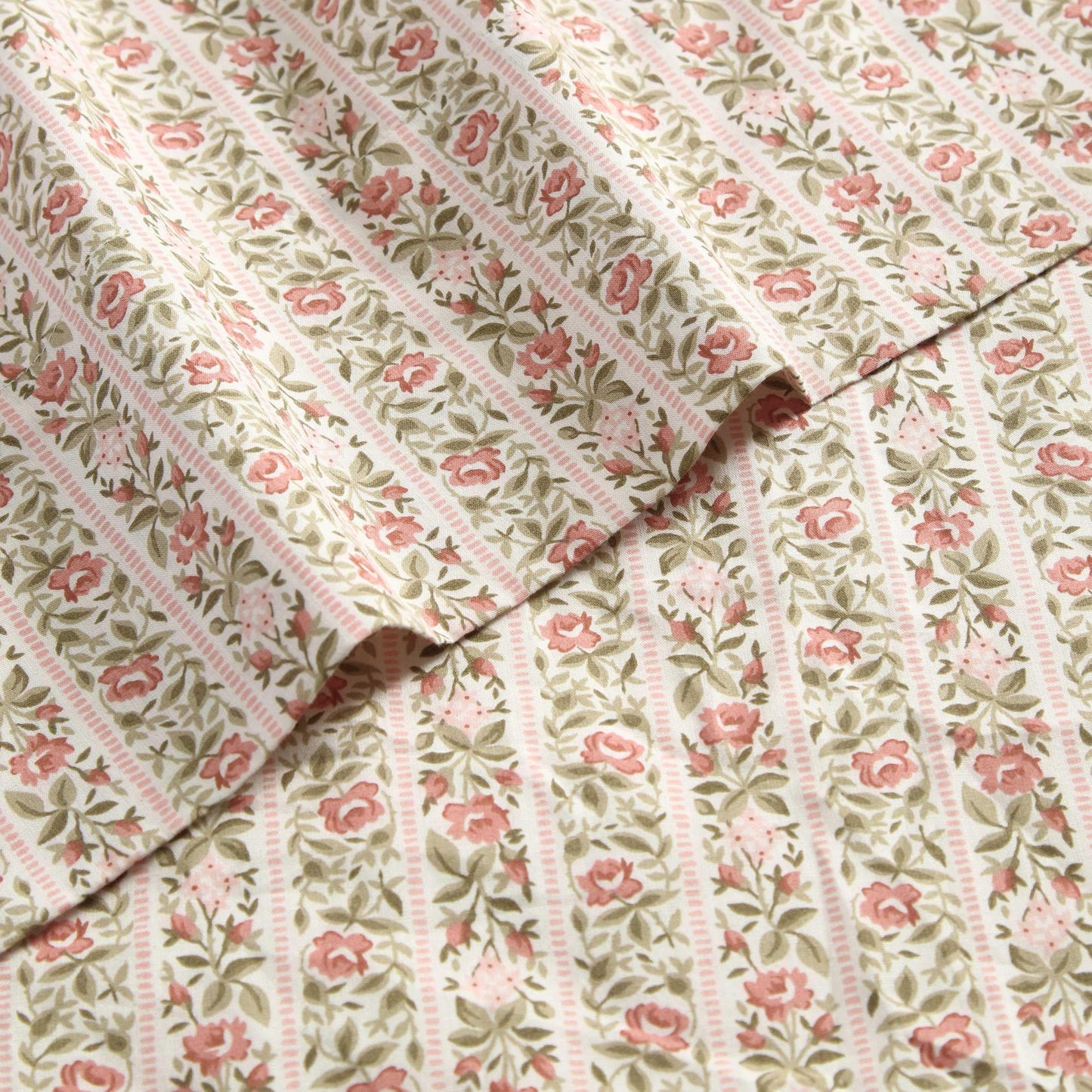 Laura Ashley – Twin Size Sheet Set, Crisp & Lightweight Cotton Percale Bedding with Fitted Sheet and Pillowcase, Floral Room Decor, Deep Pocket, College Dorm Room Essentials (Marta Stripe Dark Pink)