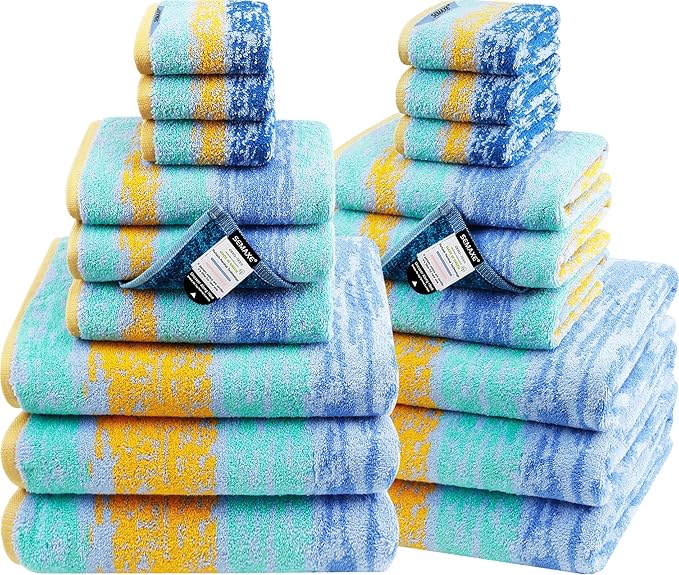 SEMAXE 18-Pack Bath Towel Set Include 6 Bath Towels, 6 Hand Towels, 6 Wash