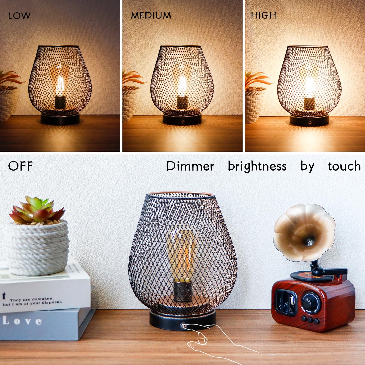 JHY DESIGN Dimmable Touch Bedside Table Lamp Rechargeable Battery Powered Lamp with LED Bulb Cordless Accent Lamp for Weddings Parties Patio Events for Indoors Outdoors(Metal Base, Bronze Egg)