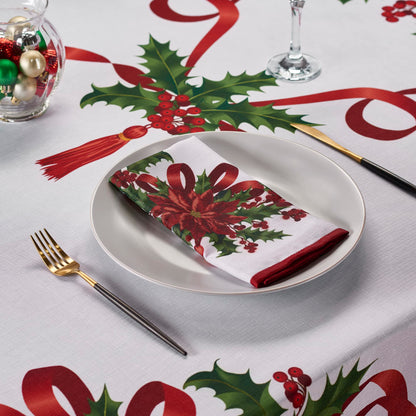 Kadut Christmas Ribbon Tablecloth (60 x 102 Inch) for 6 Foot Rectangle Tables, Heavy Duty Fabric, Stain Proof Xmas Ribbon Table Cloth for Harvest, Holiday, and Fall, & Christmas Dinner.