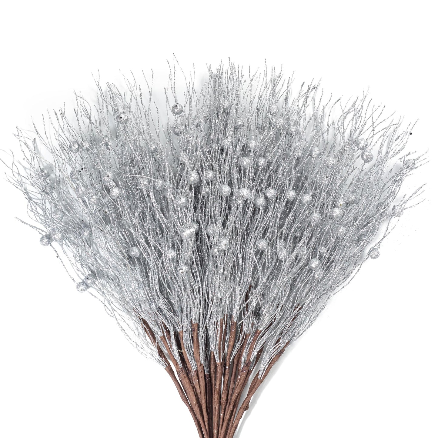 KI Store Silver Christmas Picks Sprays Set of 20 Glittered Twigs Decor for Christmas Tree Decoration Topper Floral Arrangement